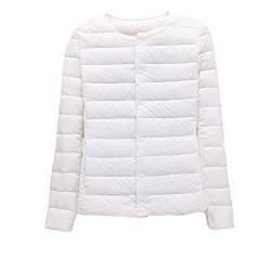 GUOCU Damen Herbst Winter Kragenlos Einfache Daunenjacke Dünne Rundhals Kurz Daunenjacke Packbarer Reißverschluss-Pufferjacke Wintermantel Ultraleichte Steppjacken Übergangsjacke Weiß M von GUOCU