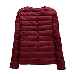 GUOCU Damen Herbst Winter Kragenlos Einfache Daunenjacke Dünne Rundhals Kurz Daunenjacke Packbarer Reißverschluss-Pufferjacke Wintermantel Ultraleichte Steppjacken Übergangsjacke rot M von GUOCU