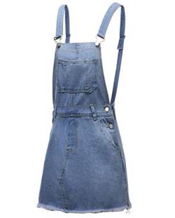 GUOCU Damen Retro Distressed Jeansrock Denimrock Verstellbarer Riemen Kurze Latzkleid Casual Overall Latzrock Hellblau XXL von GUOCU