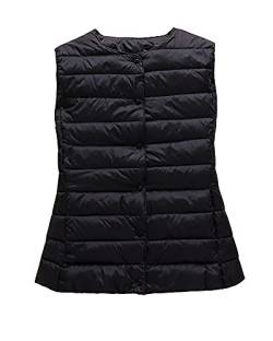 GUOCU Frauen leicht und dünn Kragenlose Weste Trendweste Body Warmer Gesteppt Weste Puffer Warme Weste Jacke Ultraleicht Verstaubar Übergangsweste Steppweste Daunenjacken Ärmellose Schwarz M von GUOCU