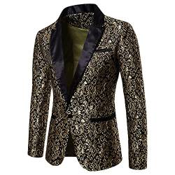 GUOCU Herren Anzugjacke Sakko Slim Fit Jacquard Bestickt Casual Blazer Smokingjacke Hochzeit Blazer Abendessen Smoking Jacke für Party,Gold,XL von GUOCU