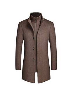 GUOCU Herren Business Wollmantel Mode Kurzmantel Wintermantel mit Stehkragen Verdickung Kurze Jacke Herrenmantel Gesteppt Mantel Single Breasted Elegant Trenchcoat Jacke für Business Freizeit Braun L von GUOCU