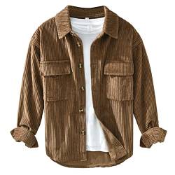 GUOCU Herren Hemd Langarm Freizeithemd Cordhemd Kordhemd Cordjacke Cord Hemd Langarmhemd Frühling Herbst Vintage Hemdjacke Langarm Oberteil Lose Hemden Tops XL von GUOCU