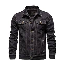 GUOCU Herren Jeansjacke Leicht Jacke Stehkragen Fliegerjacke Baumwolle Lässige Slim Jacke Männer Frühling Herbst Übergangsjacke Freizeitjacke Denim Trucker Jacke Cowboy Mantel mit Taschen Schwarz 3XL von GUOCU