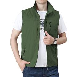 GUOCU Herren Outdoorweste Angeln Arbeit Safari Softshell Weste Anglerweste Leicht Ärmellose Jacke Weste Utility Schnelltrocknend Sportbekleidung Alltagsweste mit mehreren Taschen 1908Armeegrün L von GUOCU