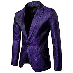 GUOCU Herren Smoking Sakko Anzug Modern Luxus Anzüge Sakkos Anzugjacke Blazer Mit Blumenmuster Paisley für Abendessen, Hochzeit, Party, Abschlussball,Lila,M von GUOCU