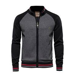 GUOCU Herren Strickjacke Cardigan Feinstrick mit Stehkragen und Durchgehender Reißverschluss Langarm Bomberjacke Sportjacke Freizeitjacke Männer Casual Jacke Slim Fit Mantel Übergangsjacke Schwarz L von GUOCU