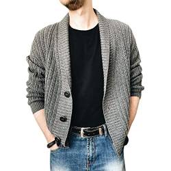 GUOCU Herren Strickjacke Feinstrick V-Ausschnitt Einreiher Einfarbige Lange Ärmel Schalkragen Slim Fit Strickpullover Cardigan Herbst Winter Retro Warmer Leicht Übergangsjacke,Grau,3XL von GUOCU