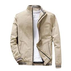 GUOCU Herren Übergangsjacke Leichte Jacke Bomberjacke Stehkragen Frühlings- Und Herbstjacke Herbst- Und Winterjacke Einfache Modejacke,Khaki,M von GUOCU