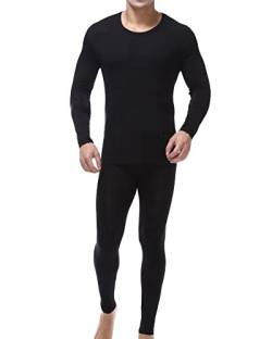 GUOCU Herren Warm Thermo-Unterwäsche-Set Funktionsunterwäsche Langarm-T-Shirt Ultraweiches Base Layer Top Unterhemd mit Rundhalsausschnitt & Leggings Untere Hose Schwarz 6XL von GUOCU