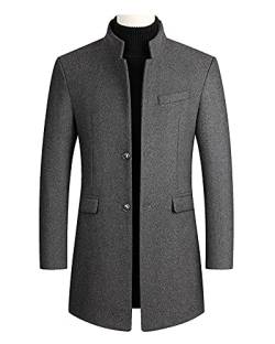 GUOCU Herren Warm Trenchcoat aus Wollmischung in Peacoat Lange Wollmantel Jacke Dick Warm Stehkragen Single Breasted Business-Windbreaker-Mantel Wintermantel Übergangsjacke Grau(Fleecegefüttert) 3XL von GUOCU