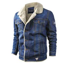 GUOCU Jeansjacke Herren Winter Denim Jacket Gefütterte Jeans Jacke mit Fell Mantel Warme Winterjacke mit Stehkragen Hellblau 4XL von GUOCU