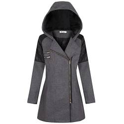 GUOCU Mantel Damen Winter Warmer Langer Oversize Winterjacke Jacken Wintermantel Winterparka Übergangsjacke Casual Outdoorjacke mit Kapuze,1-Grau1,L von GUOCU