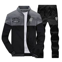 GUOCU Trainingsanzug Herren Sportanzug Jogginganzug Männer Langarm Sweatshirt Sweatjacke Ohne Kapuze Trainingshose Jogginghose Anzug Fitness Sporthose Freizeitanzug,Schwarz,XL von GUOCU