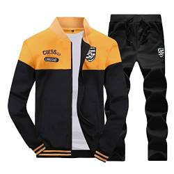 GUOCU Trainingsanzug Herren Sportanzug Jogginganzug Männer Langarm Sweatshirt Sweatjacke Ohne Kapuze und Sporthose Jogginghose Jogging Anzug Fitness Freizeitanzug Hausanzug 2-Teilig Stil B 7XL von GUOCU