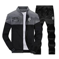 GUOCU Trainingsanzug Herren Sportanzug Jogginganzug Männer Langarm Sweatshirt Sweatjacke Ohne Kapuze und Sporthose Jogginghose Jogging Anzug Fitness Freizeitanzug Hausanzug 2-Teilig Stil E XXL von GUOCU