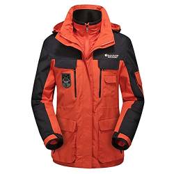 Herren/Damen Softshelljacke 3 in 1, Winterjacke Wasserdicht Skijacke Funktionsjacke Warm Jacke Fleecejacke Atmungsaktiv Winddichte Outdoor Wanderjacke Freizeitjacke mit Kapuze,Herren-Orange Rot,XL von GUOCU