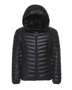 Herren Daunenjacke Hooded Einfarbig Lange Ärmel Ultra Leicht Steppjacke Große Größe Winterjacken Übergangsjacke mit Kapuze Schwarz S von GUOCU