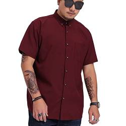 Herren Freizeithemd Kurzarm Hemd Knopf unten Einfaches Hemd Standard Hemd aus Popeline Hippie-Shirts Sommer-Strand-Einfarbig T-Shirt Hawaiihemd Rot XL von GUOCU