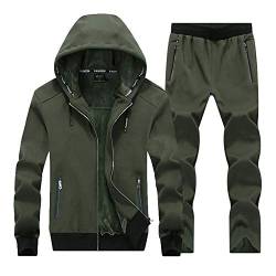 Herren Herbst Winter Groß & Groß Verdicken Warm Zweiteiliges Outfit Superweiche Jogger Bottoms & Sweatshirt Mantel Hoodie Top mit Kapuze Freizeitanzug Trainingsanzug Hausanzug Army Grün XXXL von GUOCU