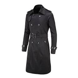 Herren Lang Trenchcoat Slim Fit Zweireihiger Mantel im Militärischen Stil Herbst Frühling British Style Trenchcoat mit Gürtel Business Freizeit Jacke Übergangsmantel Windbreaker Revers Elegant von GUOCU