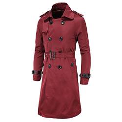 Herren Lang Trenchcoat Slim Fit Zweireihiger Mantel im Militärischen Stil Herbst Frühling British Style Trenchcoat mit Gürtel Business Freizeit Jacke Übergangsmantel Windbreaker Revers Elegant von GUOCU