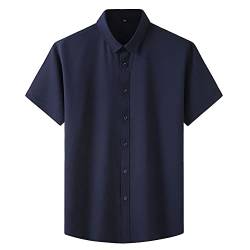 Herren Sommer Kurzarmhemd Business-Casual Einfarbiges Berufshemd Plus-Size-Oberteile mit normaler Passform Feiertags-Strand-Shirts Kurze Ärmel Freizeithemd Dunkelblau 6XL von GUOCU