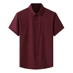 Herren Sommer Kurzarmhemd Business-Casual Einfarbiges Berufshemd Plus-Size-Oberteile mit normaler Passform Feiertags-Strand-Shirts Kurze Ärmel Freizeithemd Rot 5XL von GUOCU