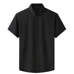 Herren Sommer Kurzarmhemd Business-Casual Einfarbiges Berufshemd Plus-Size-Oberteile mit normaler Passform Feiertags-Strand-Shirts Kurze Ärmel Freizeithemd Schwarz XXL von GUOCU