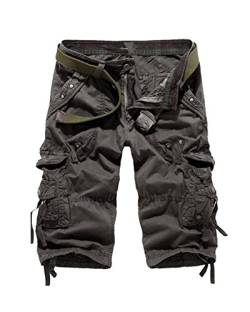 Herren Sommerhosen Cargo Vintage Shorts Lässig Lose Multi-Tasche Verschleißfest Große Größe Reine Farbe Shorts DunkelGrau 40 von GUOCU