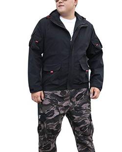 Herren Teens Streetwear Komfortabel Lose Frühling Herbst Übergangsjacke Bomberjacke Große Größe Zip Up Brief zurückgedruckt Langarm Frachtjacke mit Kapuze Trendy Coat Plain mit Taschen 1Schwarz 9XL von GUOCU