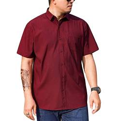 Herren Übergrößen Klassisches Hemd Standard-Passform Kurzarmhemd Casual-Business-Stretch Formelle Hemden mit Knöpfen Oberteile T-Shirt mit Fronttasche Weinrot 3XL von GUOCU