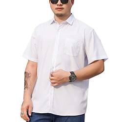 Herren Übergrößen Klassisches Hemd Standard-Passform Kurzarmhemd Casual-Business-Stretch Formelle Hemden mit Knöpfen Oberteile T-Shirt mit Fronttasche Weiss 6XL von GUOCU
