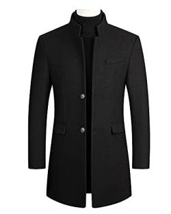 Herren Warm Trenchcoat aus Wollmischung in Peacoat Lange Wollmantel Jacke Dick Warm Stehkragen Single Breasted Business-Windbreaker-Mantel Wintermantel Übergangsjacke Schwarz(Fleecegefüttert) XXL von GUOCU