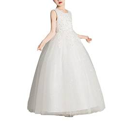 Hochzeits Brautjungfern Blumensmädchenkleid,Mädchen Prinzessin Kleid Kinder Ärmellos Spitze Festzug Kleider Partykleid Tüll Cocktailkleid Elegant Langes Abendkleid Festlich Kommunionkleid 6-16 Jahre von GUOCU