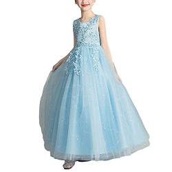 Hochzeits Brautjungfern Blumensmädchenkleid,Mädchen Prinzessin Kleid Kinder Ärmellos Spitze Festzug Kleider Partykleid Tüll Cocktailkleid Elegant Langes Abendkleid Festlich Kommunionkleid 6-16 Jahre von GUOCU