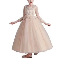 Hochzeits Brautjungfern Blumensmädchenkleid,Mädchen Prinzessin Kleid Kinder Ärmellos Spitze Festzug Kleider Partykleid Tüll Cocktailkleid Elegant Langes Abendkleid Festlich Kommunionkleid 6-16 Jahre von GUOCU