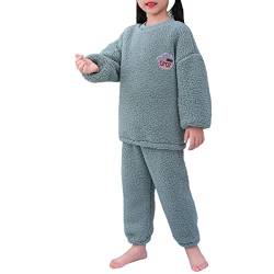 Kinder Flauschige Schlafanzug Jungen Mädchen Pyjama Set Zweiteiler Winter Warm Hauskleidung Langarm Schlafshirt mit Schlafanzughose Hausanzug Stil C 140 von GUOCU