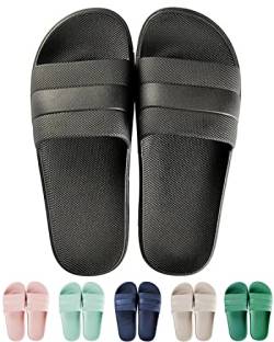 GURGER Badeschuhe Damen Herren Dusch Hausschuhe Slippers Sommer Slide Pantoletten Badelatschen Outdoor Strandschuhe Indoor Saunalatschen Schwarz Größe 36 37 von GURGER