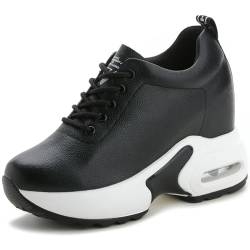 GURGER Damen Sneaker Keilabsatz Wedges Sportschuhe Leder Atmungsaktiv Laufschuhe Bequeme Turnschuhe Mode Freizeitschuhe Schwarz Größe 39 von GURGER