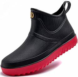 GURGER Gummistiefel Herren Kurz Regenstiefel Kurzschaft Männer Gummistiefeletten Wasserdicht Schwarz Rot Gr 40 von GURGER