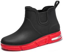 GURGER Gummistiefel Herren Kurz Regenstiefel Kurzschaft Männer Gummistiefeletten Wasserdicht Schwarz Rot Gr 40 von GURGER