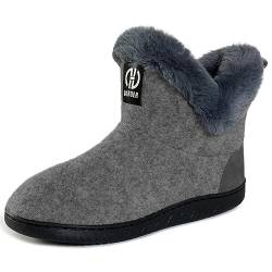 GURGER Hausschuhe Damen Plüsch Gefüttert Hüttenschuhe Winter Warm Hohe Hausstiefel Filz Hüttenstiefel Filzpantoffeln Pantoffeln für Frauen Grau Größe 40 41 von GURGER