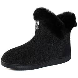 GURGER Hausschuhe Damen Plüsch Gefüttert Hüttenschuhe Winter Warm Hohe Hausstiefel Filz Hüttenstiefel Filzpantoffeln Pantoffeln für Frauen Schwarz Größe 40 41 von GURGER