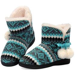 GURGER Hausschuhe Kinder Mädchen Jungen Hüttenschuhe Winter Plüsch Gefüttert Hausstiefel Hüttenstiefel Warm Blau Größe 26 27 von GURGER