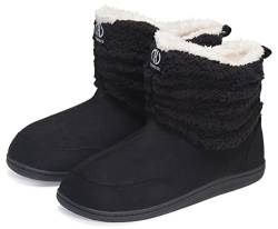 GURGER Hausstiefel Damen Hüttenschuhe Herren Plüsch Gefüttert Hausschuhe Hohe Winter Hüttenstiefel Warm Boot Slipper Feste Sohle Schwarz Größe 40 41 von GURGER