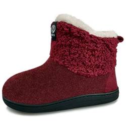 GURGER Hausstiefel Damen Plüsch Gefüttert Hausschuhe Herren Hohe Filz Hüttenschuhe Warm Winter Hüttenstiefel Filzpantoffeln Pantoffeln, Rot Gr 38 39 von GURGER