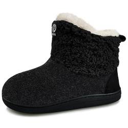 GURGER Hausstiefel Damen Plüsch Gefüttert Hausschuhe Herren Hohe Filz Hüttenschuhe Warm Winter Hüttenstiefel Filzpantoffeln Pantoffeln, Schwarz Gr 46 47 von GURGER