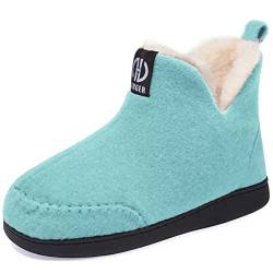 GURGER Hausstiefel Damen Plüsch Gefüttert Herren Hüttenschuhe Filz Warm Winter Hausschuhe Hohe Hüttenstiefel Filzpantoffeln Slipper Boot, Größe 38 39 Blau von GURGER