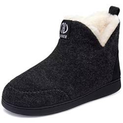 GURGER Hausstiefel Damen Plüsch Gefüttert Herren Hüttenschuhe Filz Warm Winter Hausschuhe Hohe Hüttenstiefel Filzpantoffeln Slipper Boot, Größe 46 47 Schwarz von GURGER